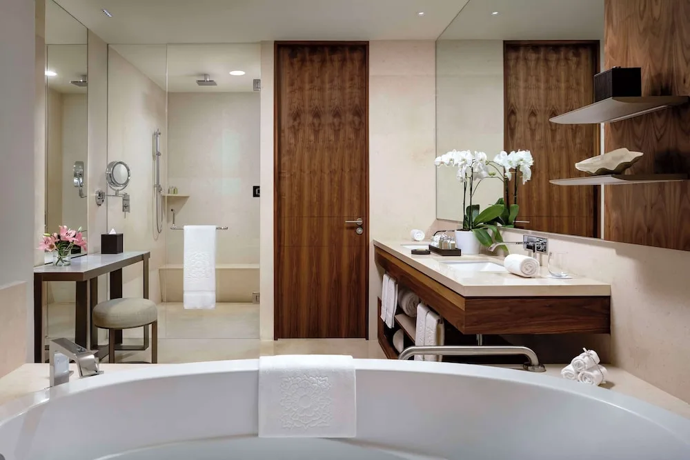 Ambassador Suite Ocean View bathroom with tub and double vanity at Grand Velas Los Cabos.