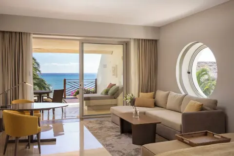Ambassador Pool Suite Ocean View living area and terrace at Grand Velas Riviera Maya.
