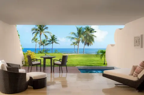 Grand Class Pool Suite Ocean Front terrace with plunge pool and ocean view at Grand Velas Riviera Maya.