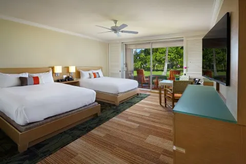 Accessible garden view room with two queen beds and lanai at Grand Wailea Maui.