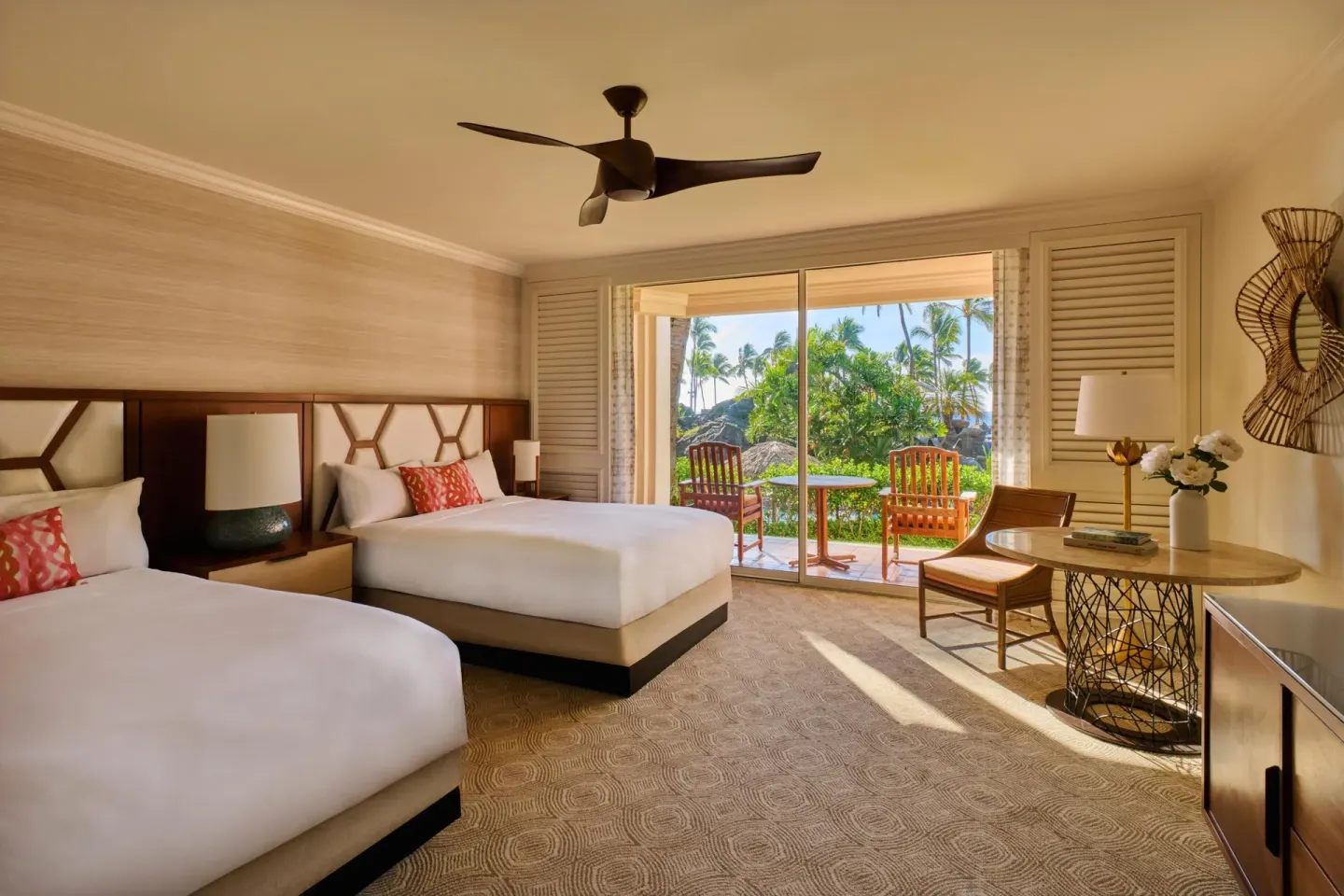 Garden View Ground Floor room with two beds and patio at Grand Wailea Maui.