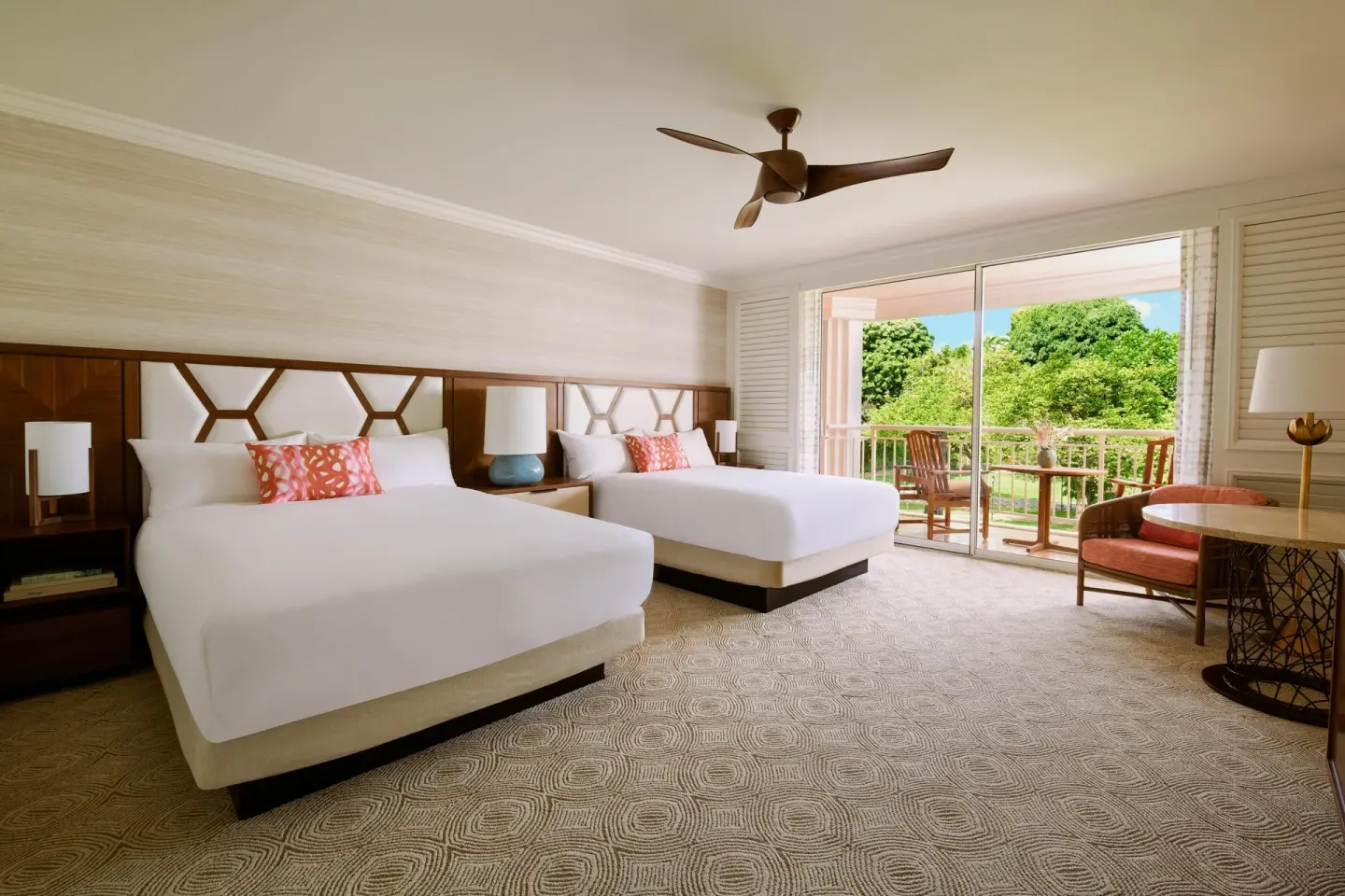 Garden View room with two beds and balcony at Grand Wailea Maui.