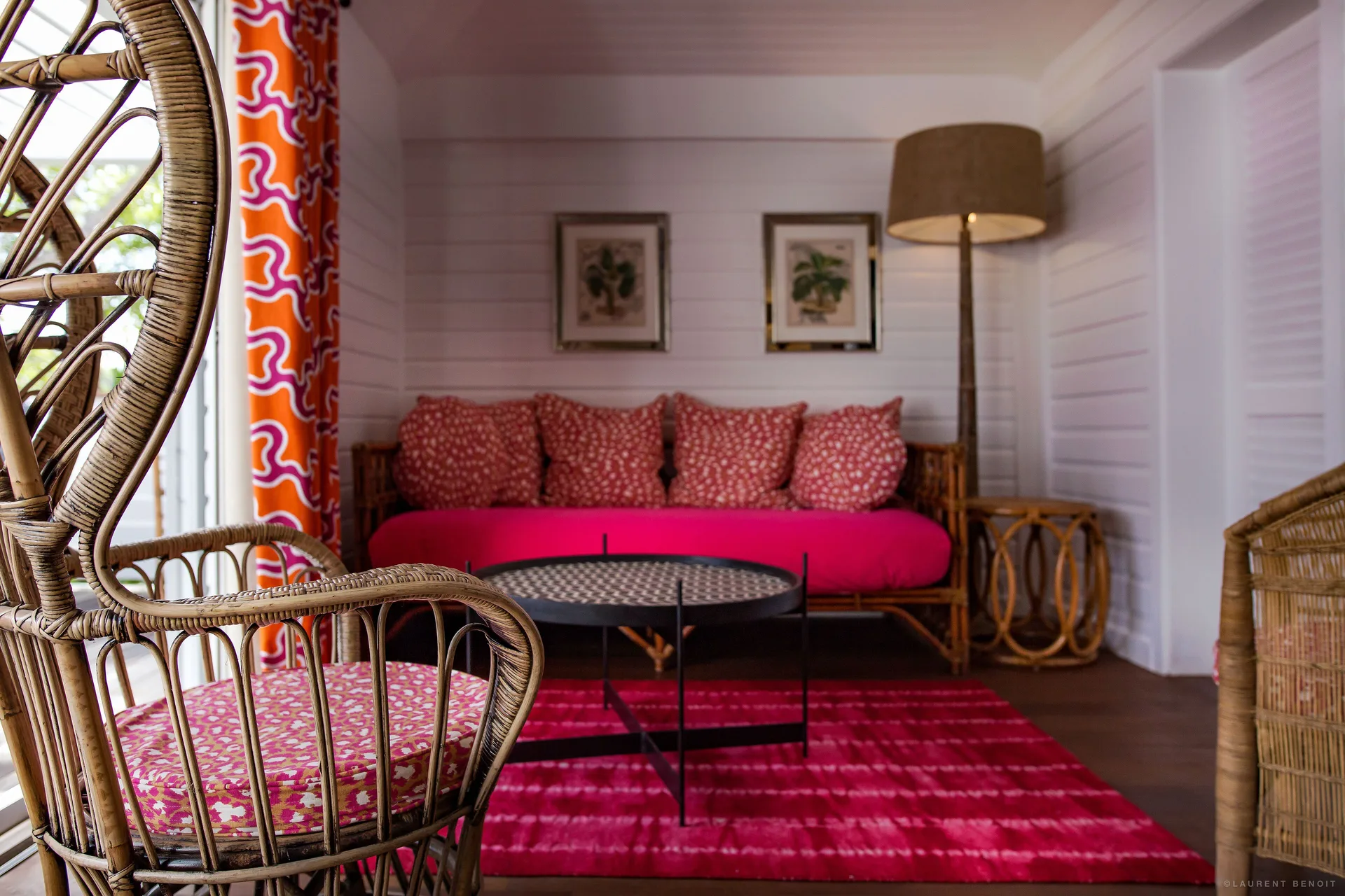 Family Suite sitting area with rattan seating at GYP SEA Saint Barth.