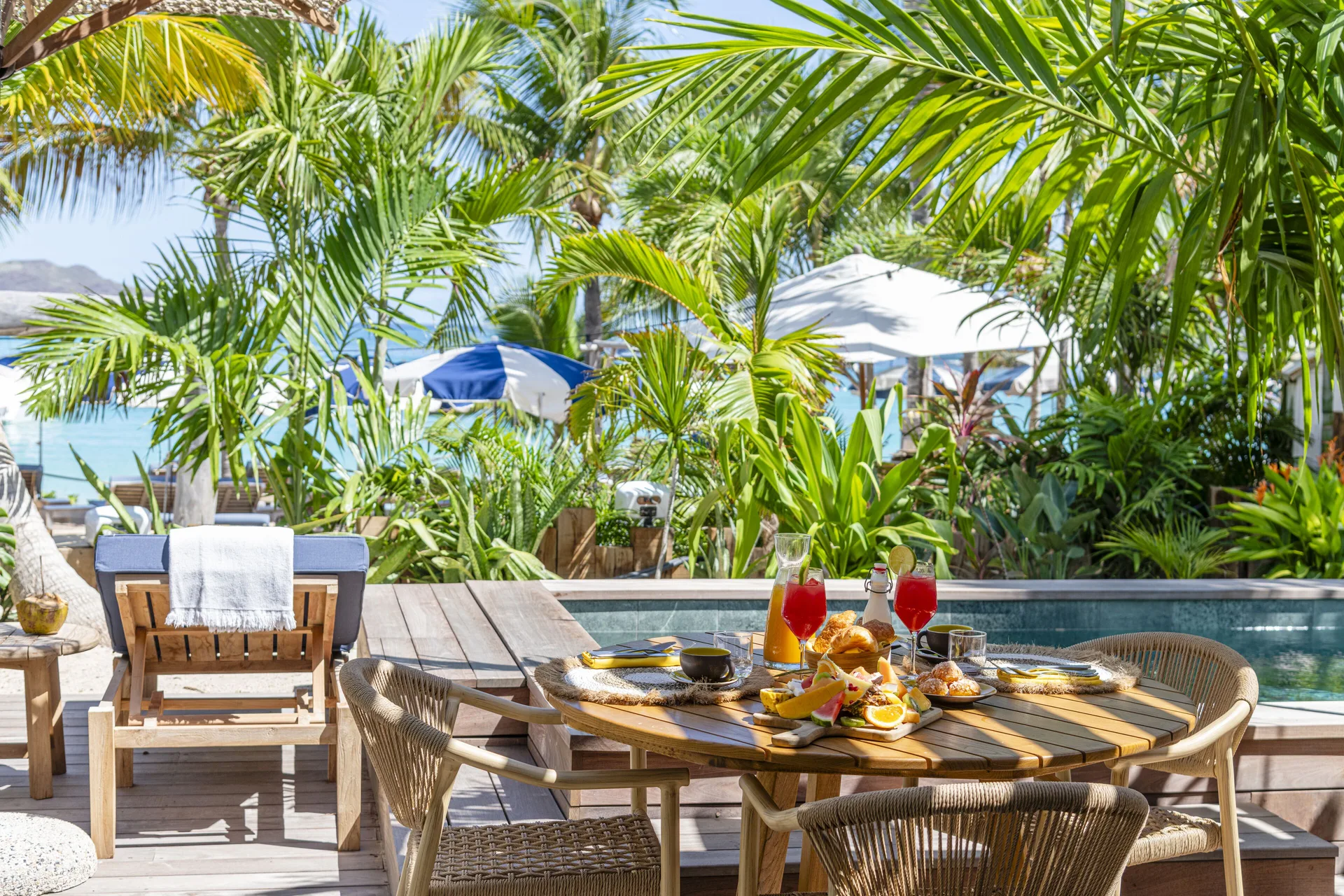 Terrace breakfast beside the pool at GYP SEA Saint Barth.