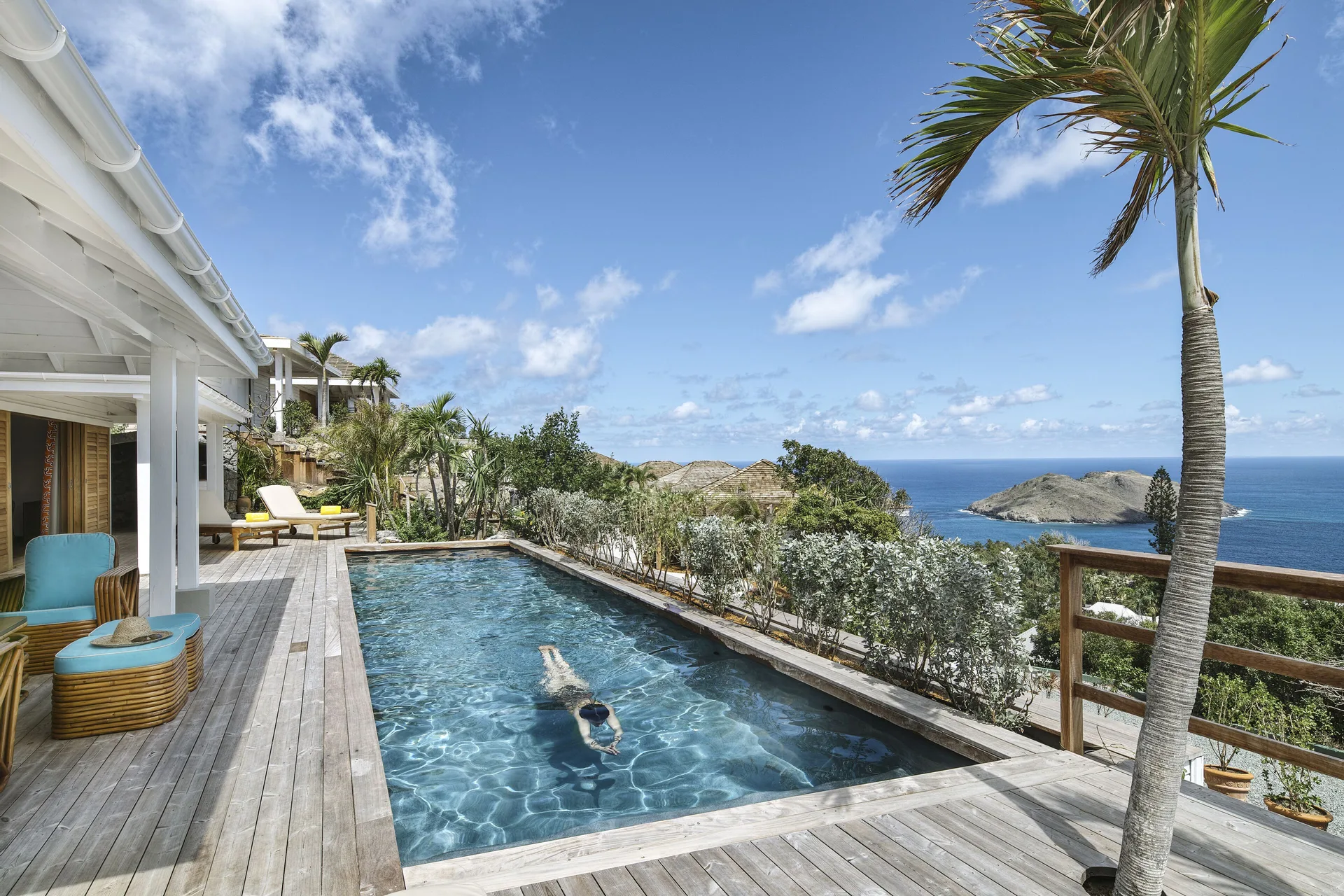 Villa master pool deck with ocean view at GYP SEA Saint Barth.