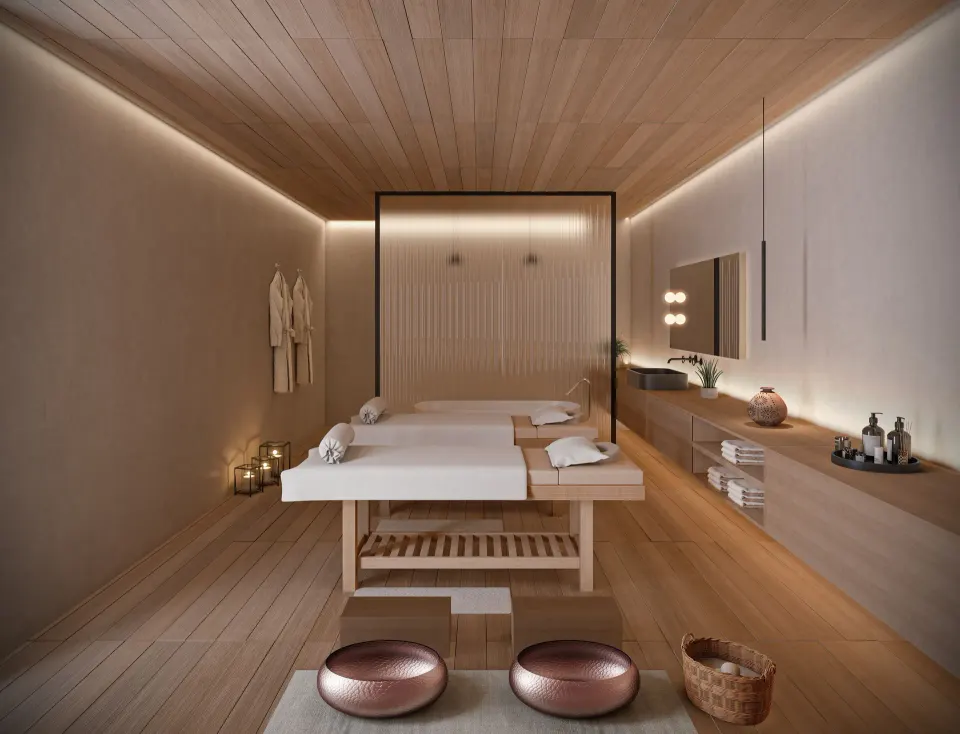 Spa treatment room with two massage tables at Hacienda Tres Rios Resort, Spa & Nature Park.