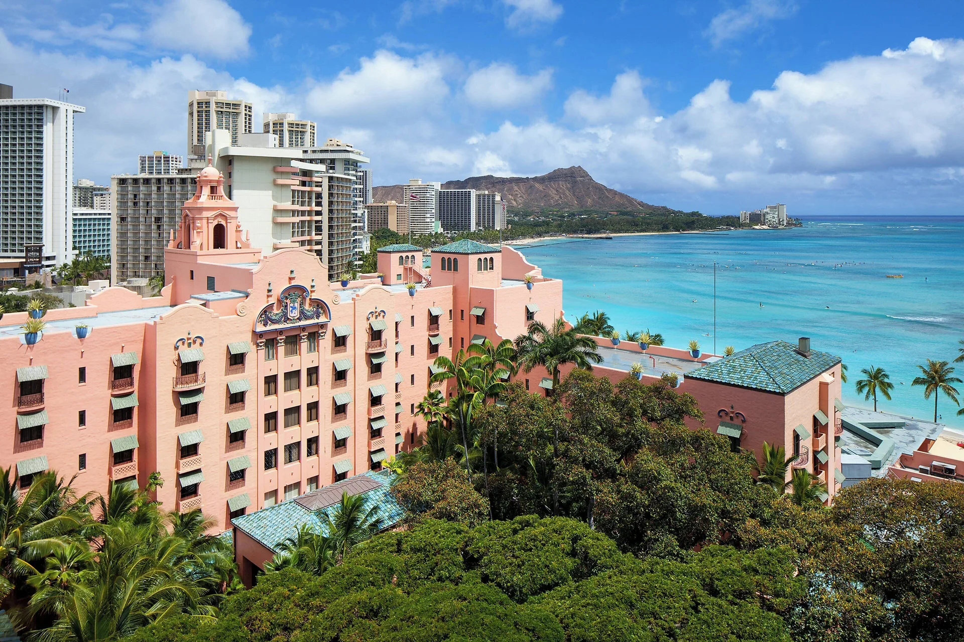 The Royal Hawaiian Waikiki luxury beachfront resort with historic pink palace architecture and oceanfront setting
