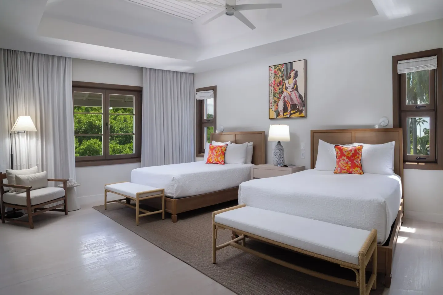 Two-bed guest room in a 5 Bedroom Garden View Villa at Half Moon with garden-facing windows.