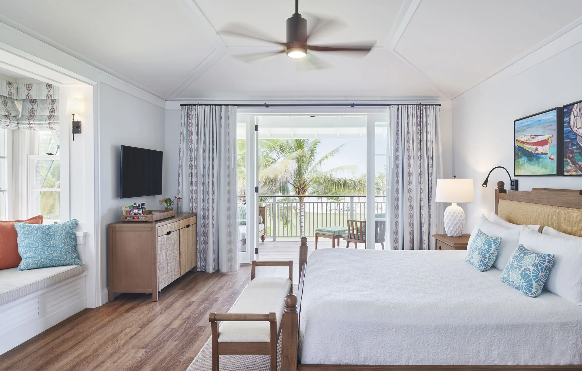 Ocean guest room with king bed and balcony at Half Moon.