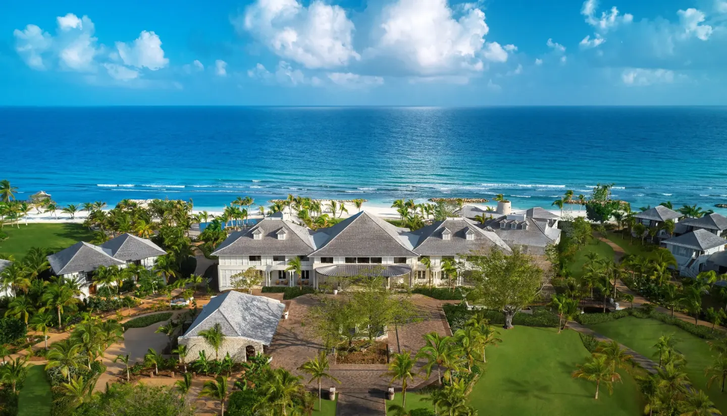 Great House Ocean buildings and shoreline viewed from above at Half Moon.