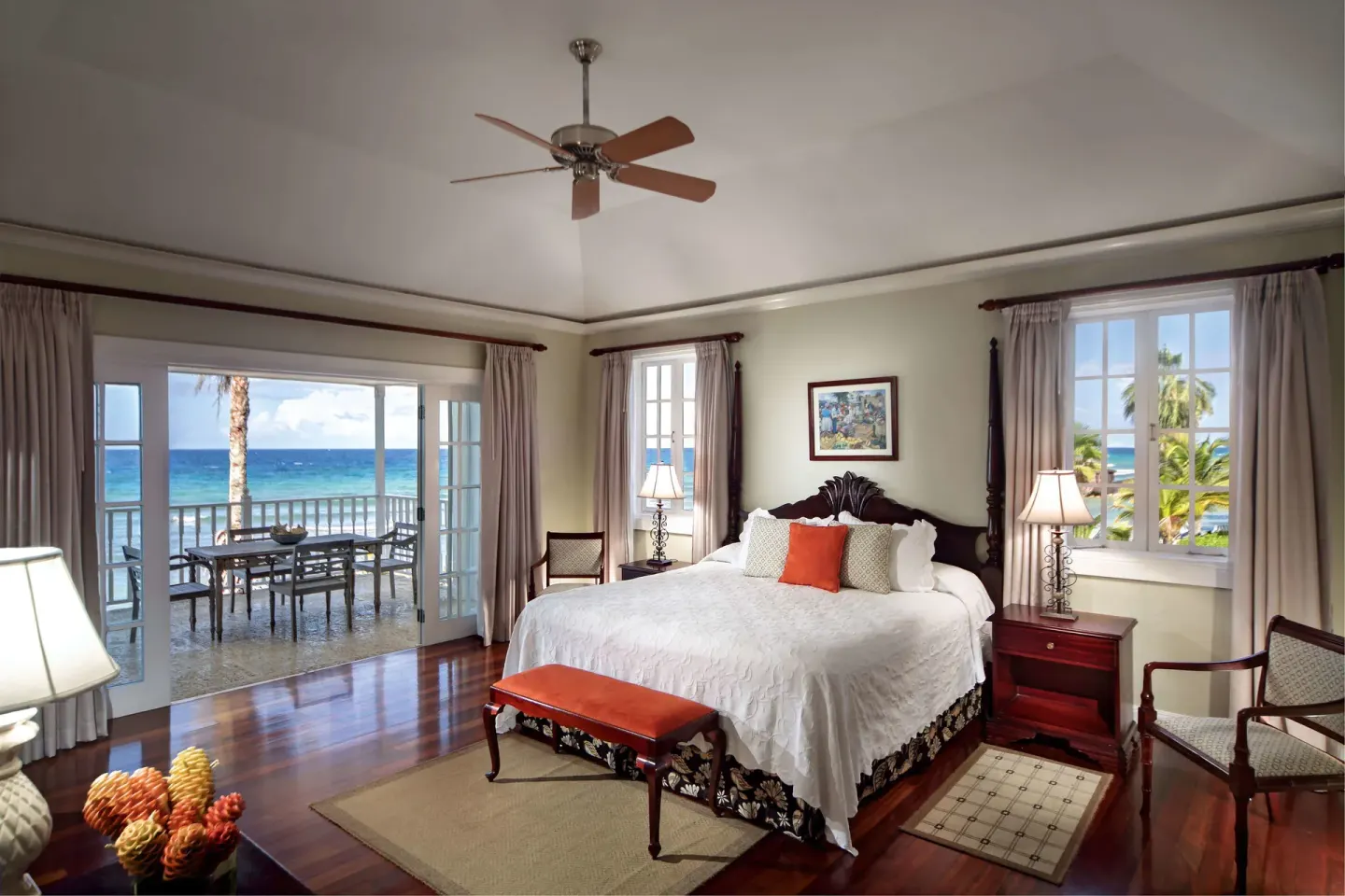 Ocean Prestige Suite king bedroom with balcony and sea view at Half Moon.