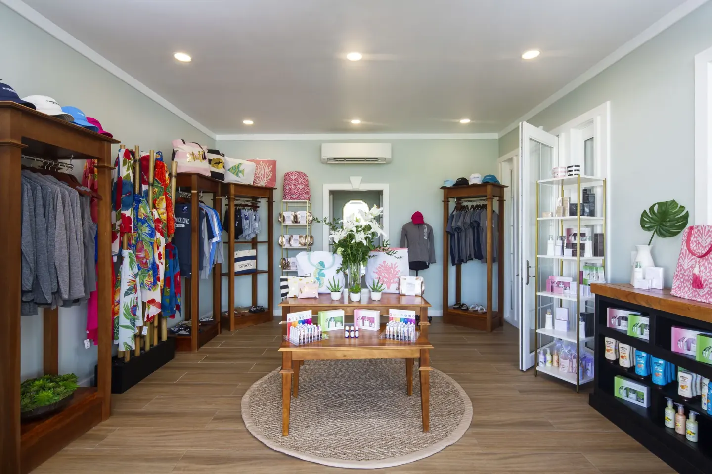 Resort boutique with clothing and bath products displayed at Hammock Cove Antigua.