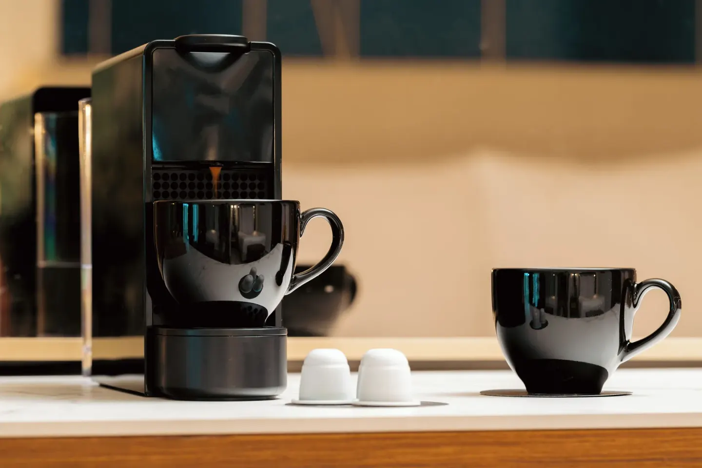 In-room coffee maker with black mugs at Hard Rock Hotel & Casino Punta Cana.