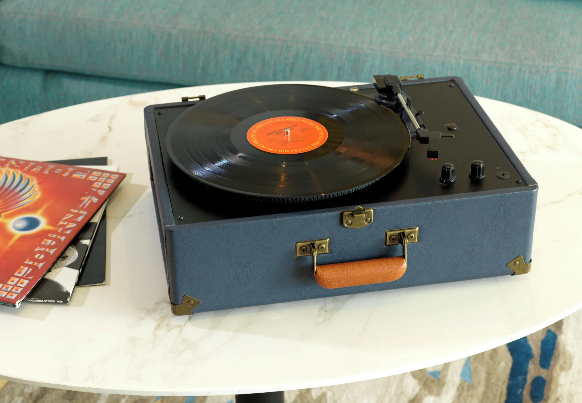 Record player on a table in an Islander Junior Suite at Hard Rock Hotel & Casino Punta Cana.