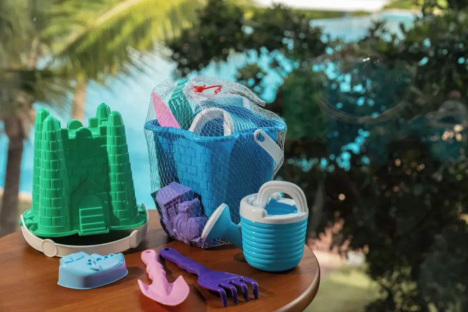 Beach toys by the window in a Rock Family Suite at Hard Rock Hotel & Casino Punta Cana.
