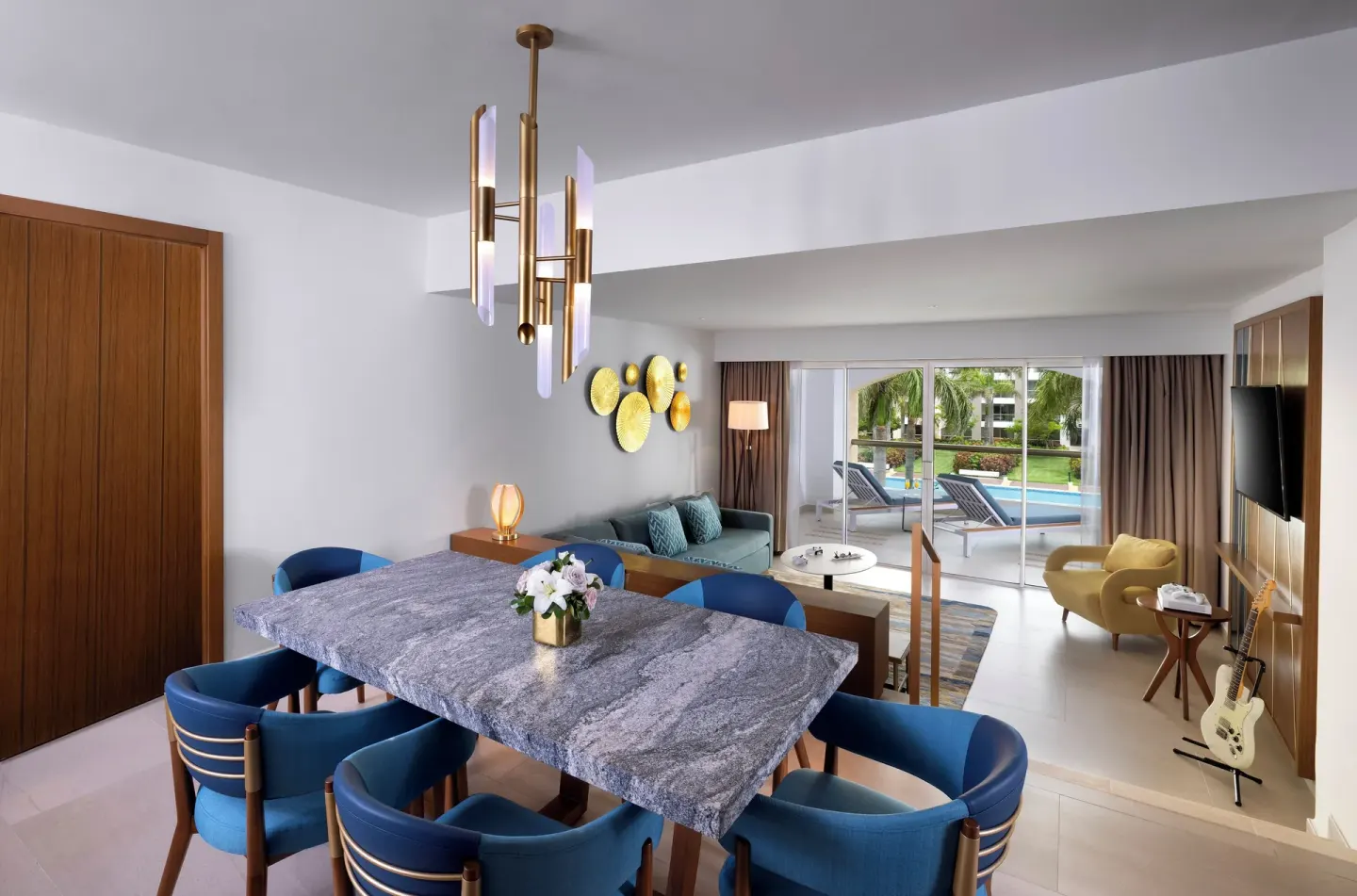 Dining and living area in a Rock Family Suite at Hard Rock Hotel & Casino Punta Cana.