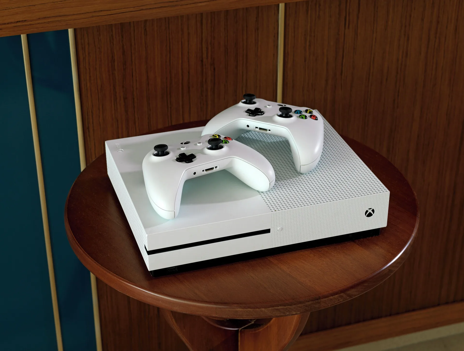Game console and two controllers in a Rock Family Suite at Hard Rock Hotel & Casino Punta Cana.