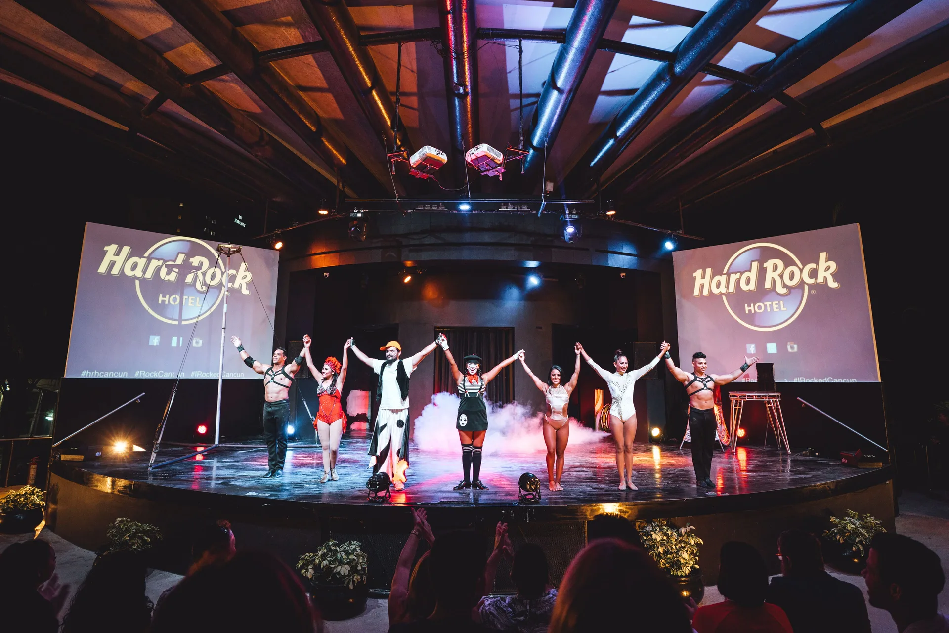 Performers take a bow on an outdoor stage at Hard Rock Hotel Cancun.