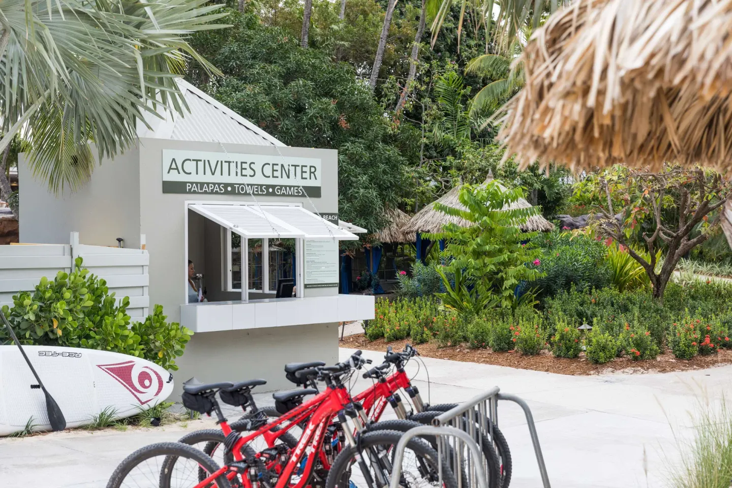 Activities Center with bikes and paddleboards at Hilton Aruba Caribbean Resort and Casino.