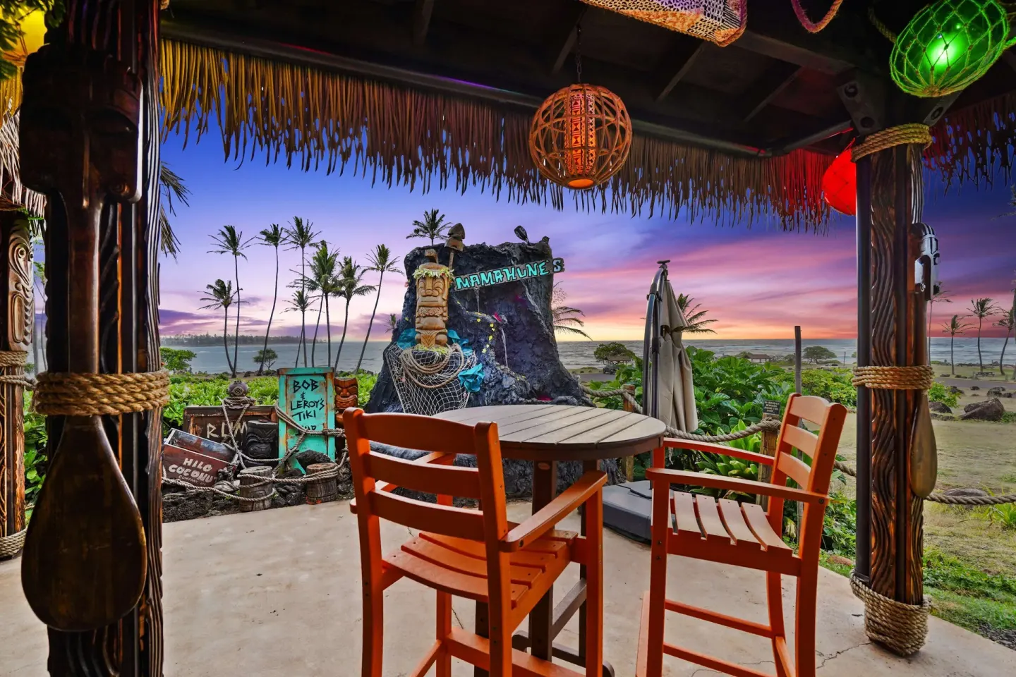 Mamahune's oceanfront seating at Hilton Garden Inn Kauai Wailua Bay.