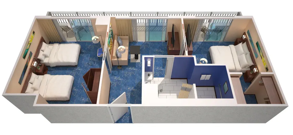Accessible suite floor plan with three beds at Hilton Garden Inn Waikiki Beach.