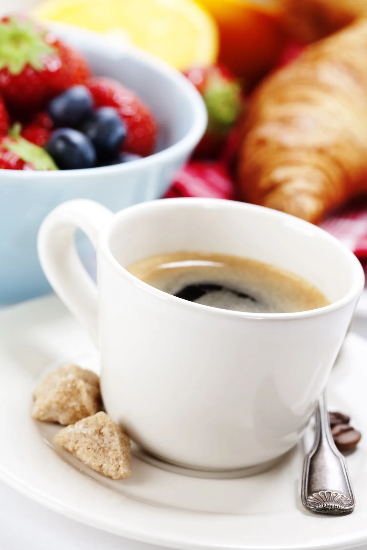 Coffee, berries, and a croissant at Hilton Grand Vacations Club Maui Bay Villas.