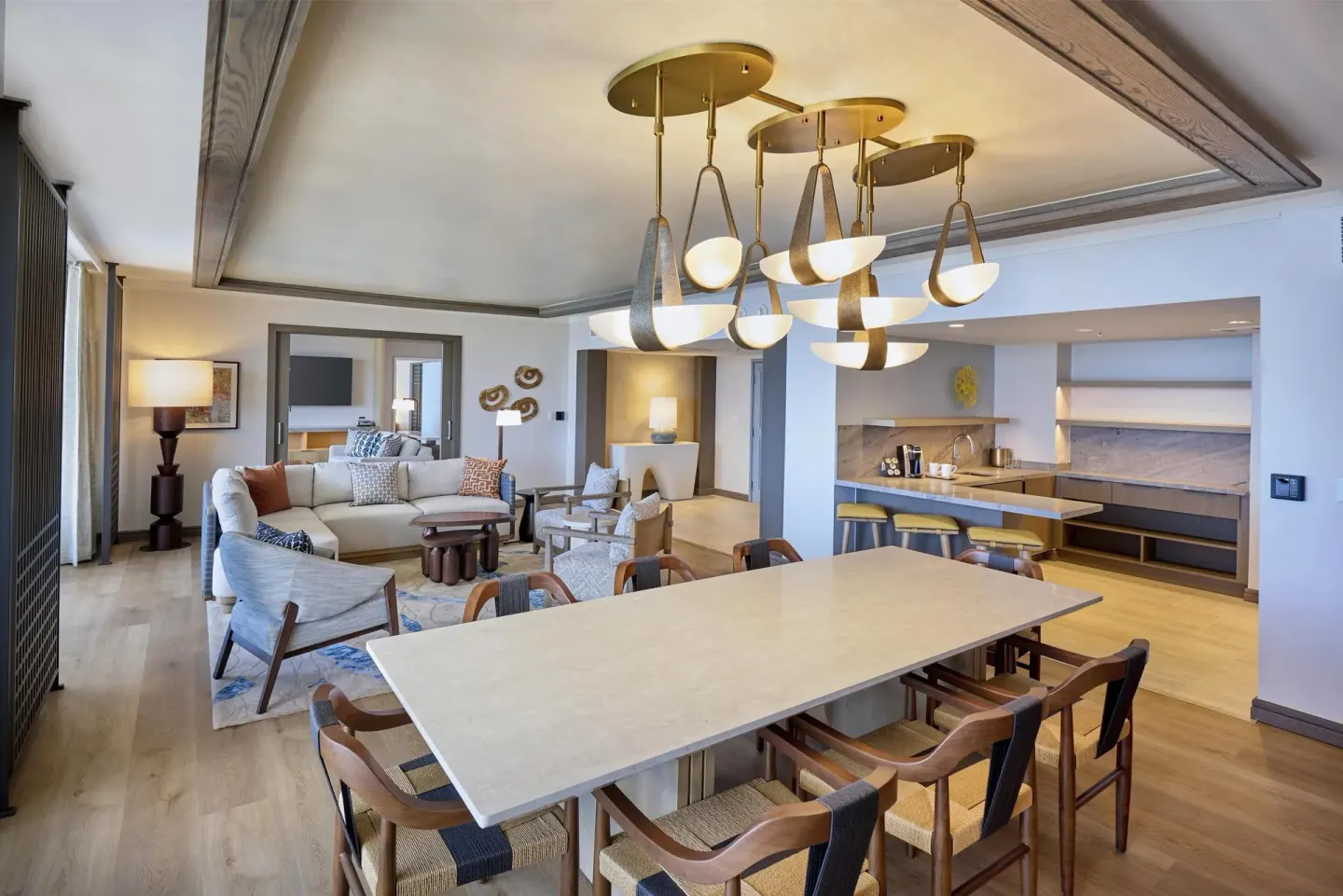 Large suite dining and living area at Hilton Hawaiian Village Waikiki Beach Resort.