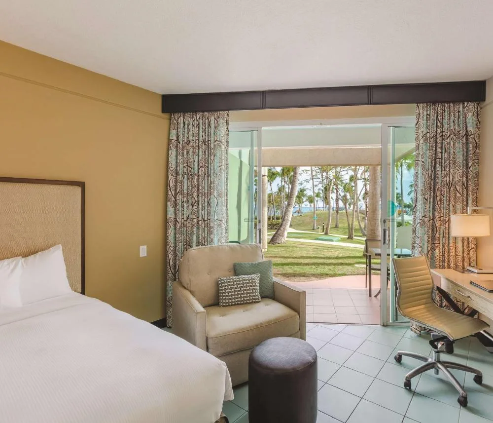 Garden view accessible king room seating area at Hilton Ponce Golf & Casino Resort.