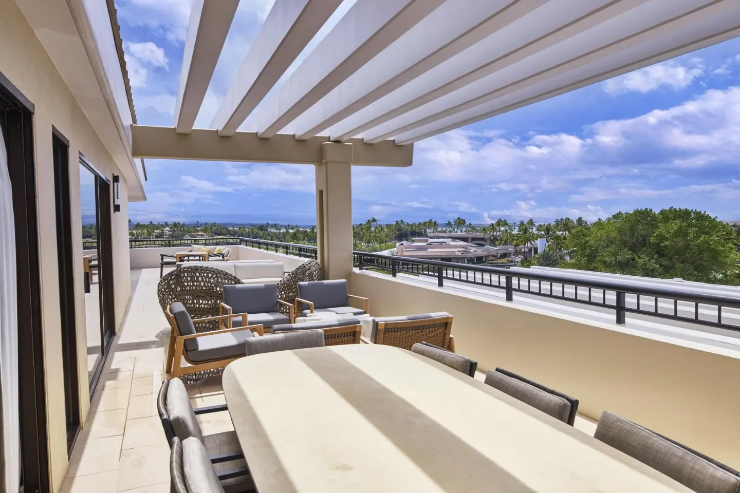 Presidential Suite Accessible covered terrace dining area at Hilton Waikoloa Village.