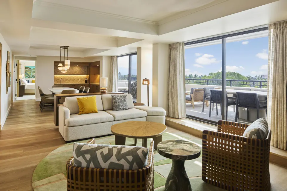 Presidential Suite Accessible living and dining area at Hilton Waikoloa Village.