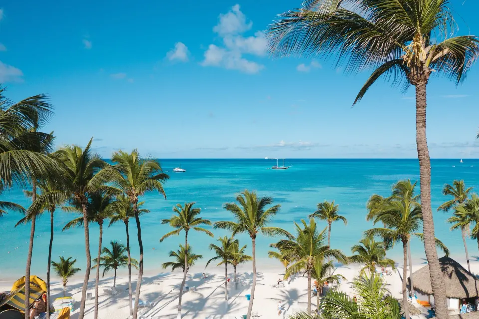 Oceanfront beach view from a Standard Room at Holiday Inn Resort Aruba - Beach Resort & Casino.