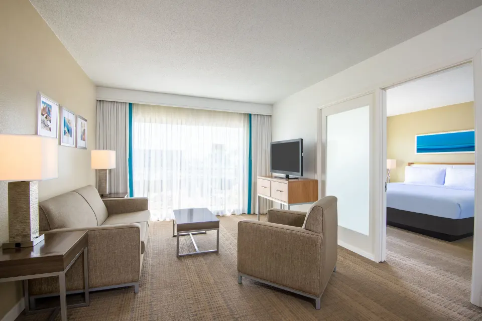 One-bedroom resort view suite living area at Holiday Inn Resort Aruba - Beach Resort & Casino.