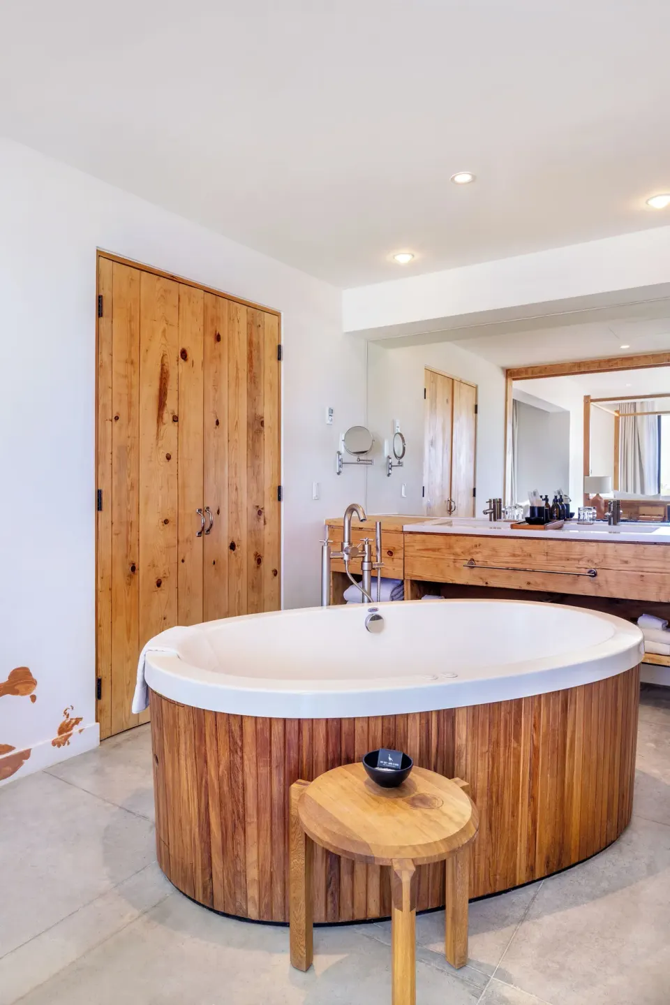 Standard Suite One Bedroom bathroom with oval soaking tub at Hotel El Ganzo.