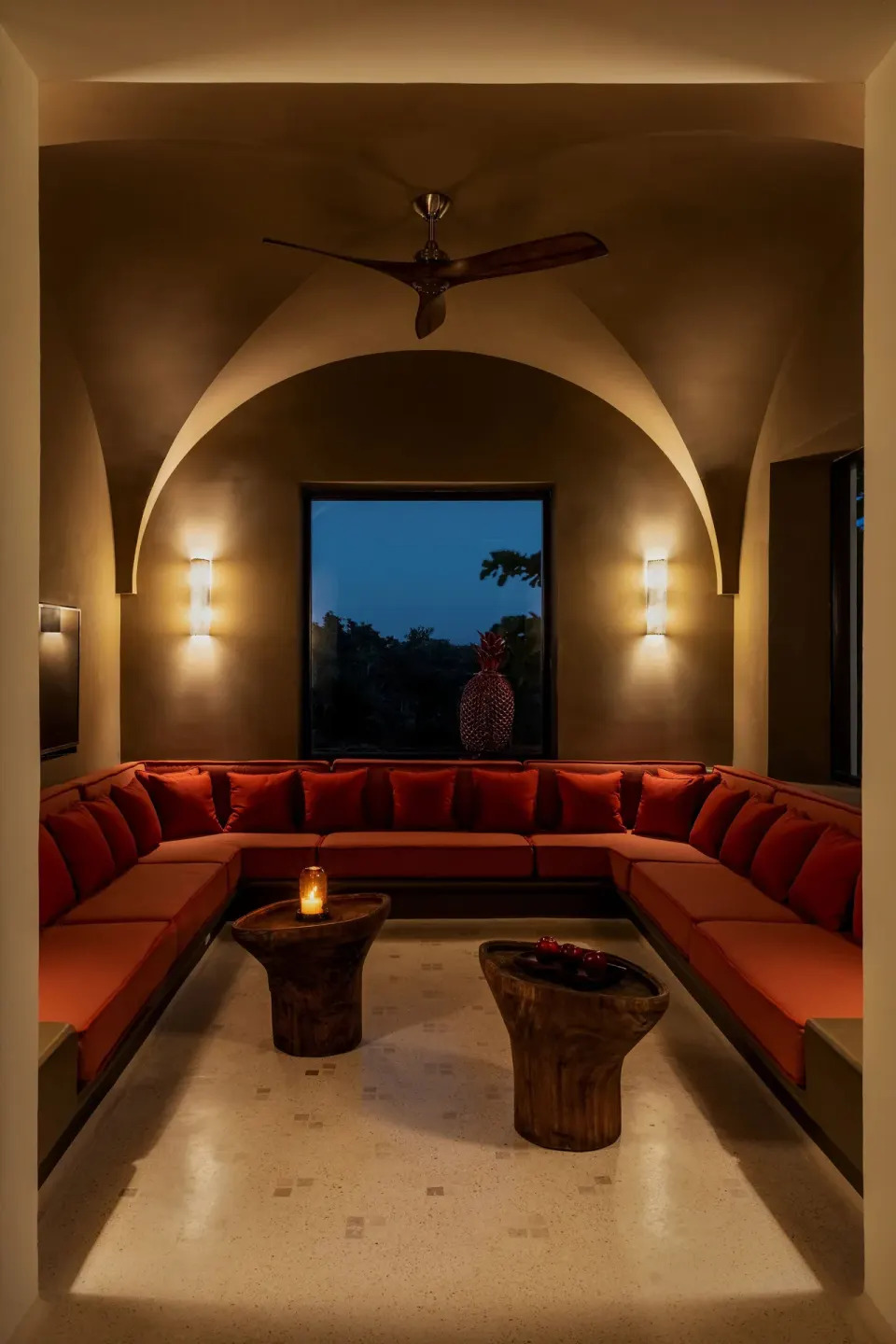 Rooftop terrace with hammock, wooden chairs and tiled canopy at Hotel Esencia
