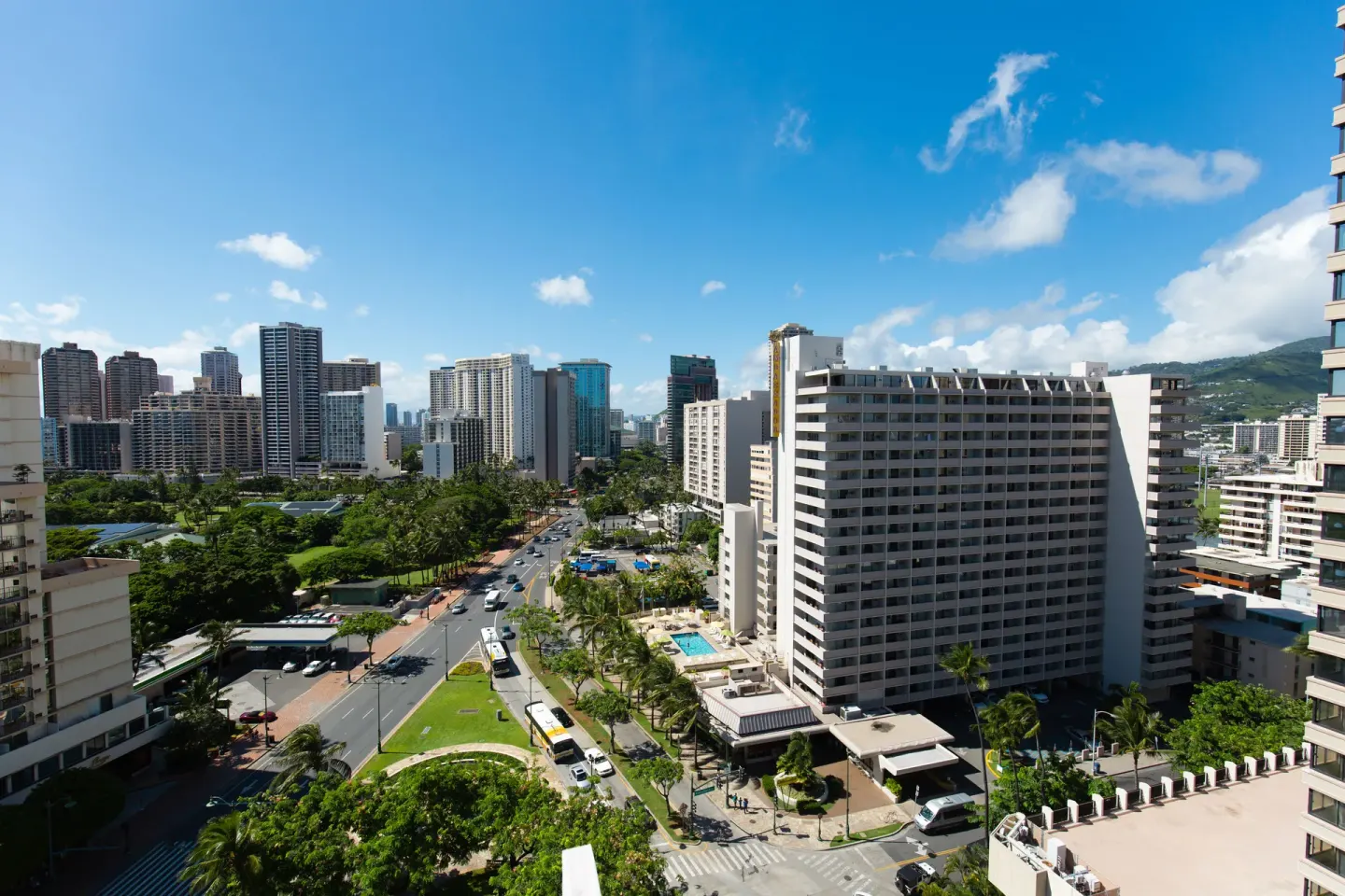 Daytime Waikiki city view from Ali'i Waikiki Two at Hotel La Croix.