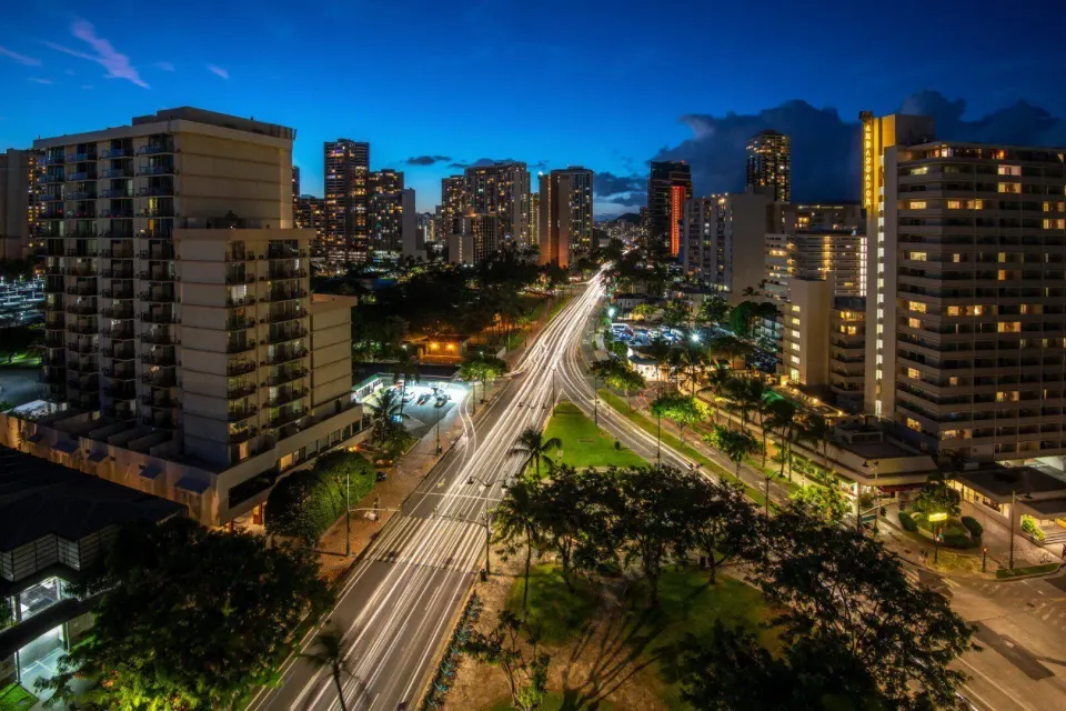 Night Waikiki city view from Ali'i Waikiki Two at Hotel La Croix.