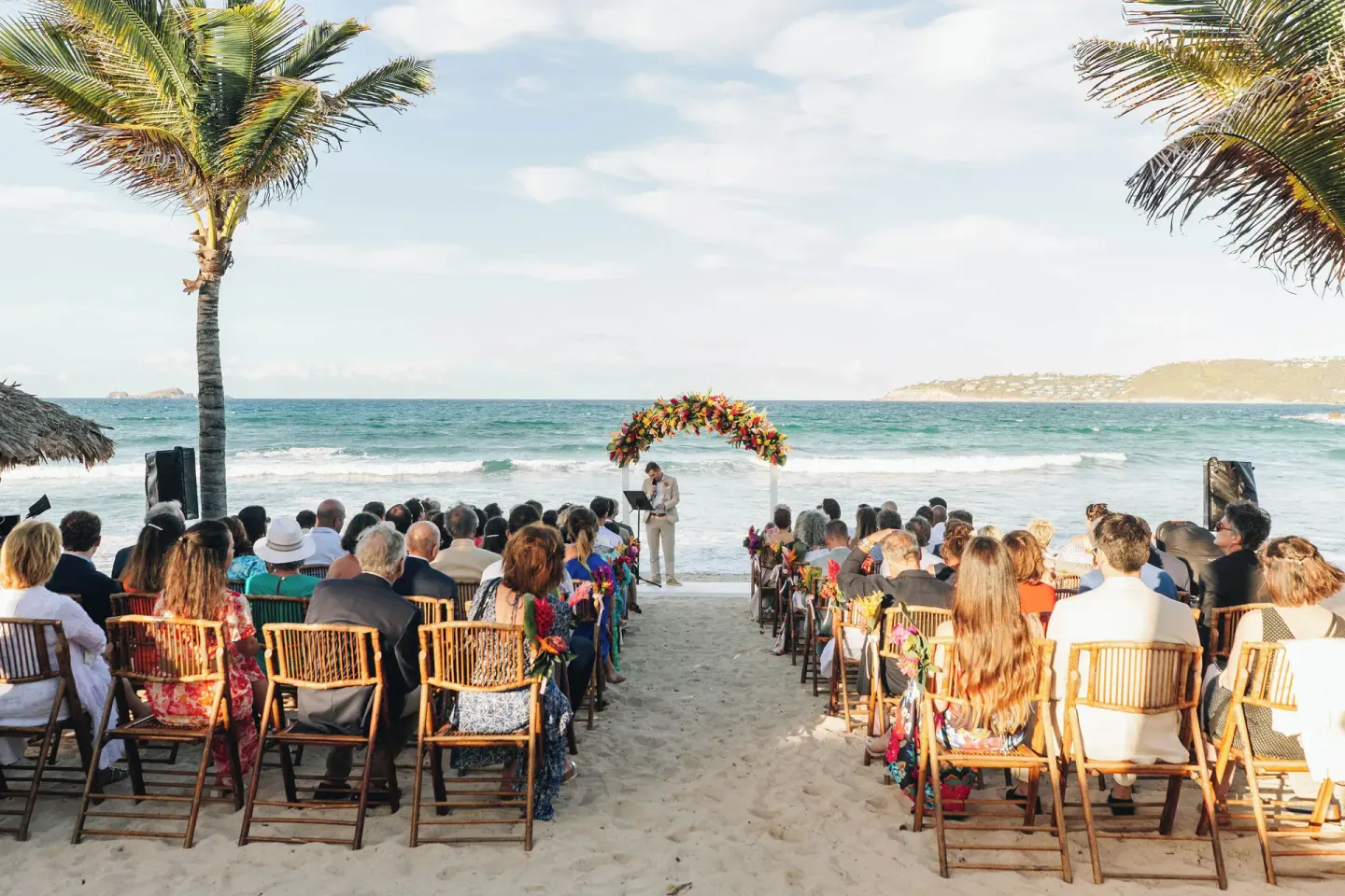 Beach wedding ceremony with ocean backdrop at Hotel Manapany.