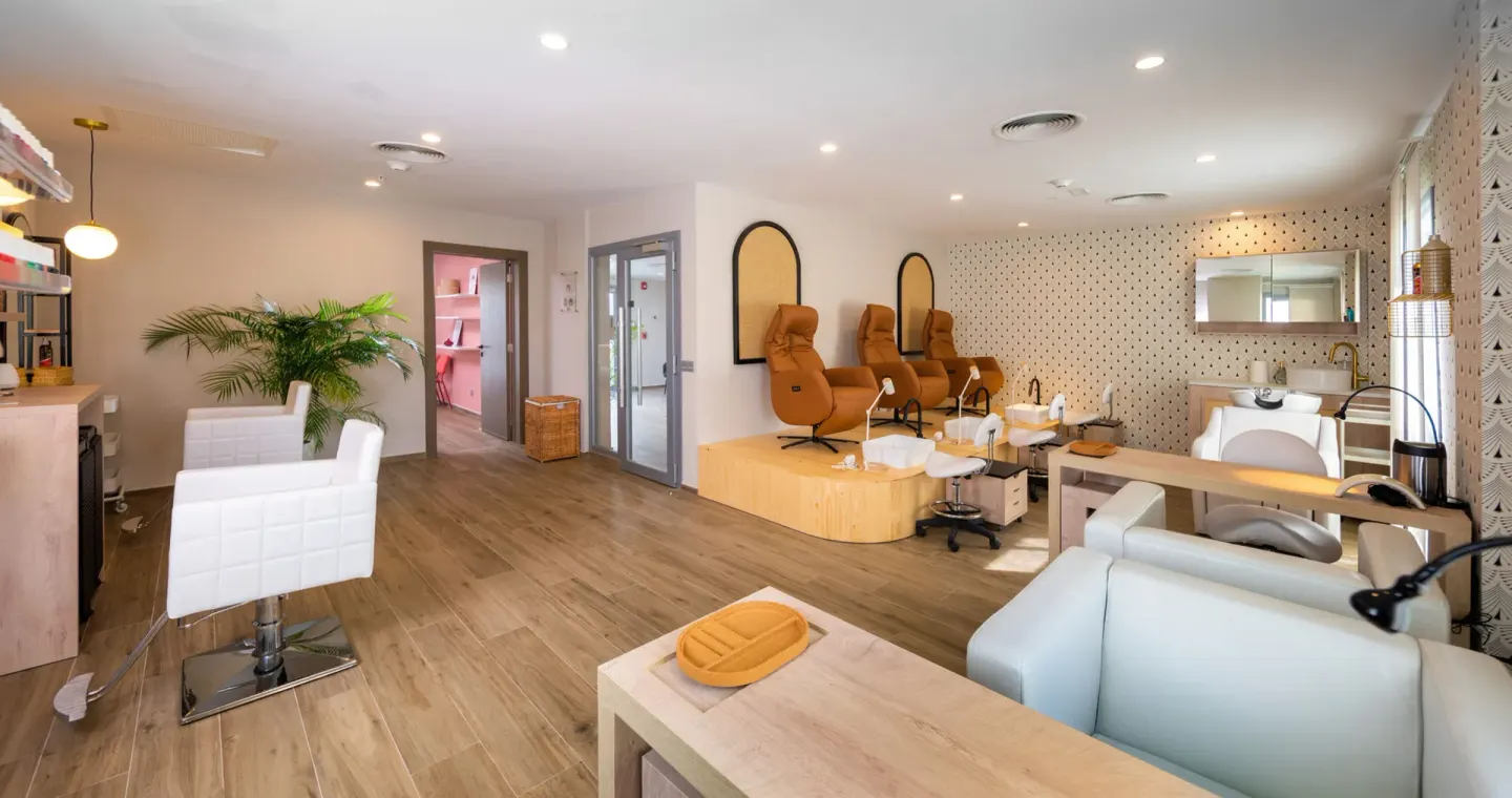 Salon and pedicure stations inside the spa at Hotel Riu Montego Bay.