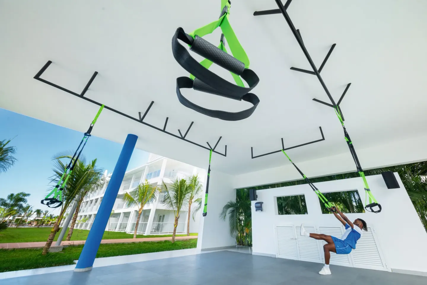 Suspension training straps in an open-air fitness area at Hotel Riu Montego Bay.