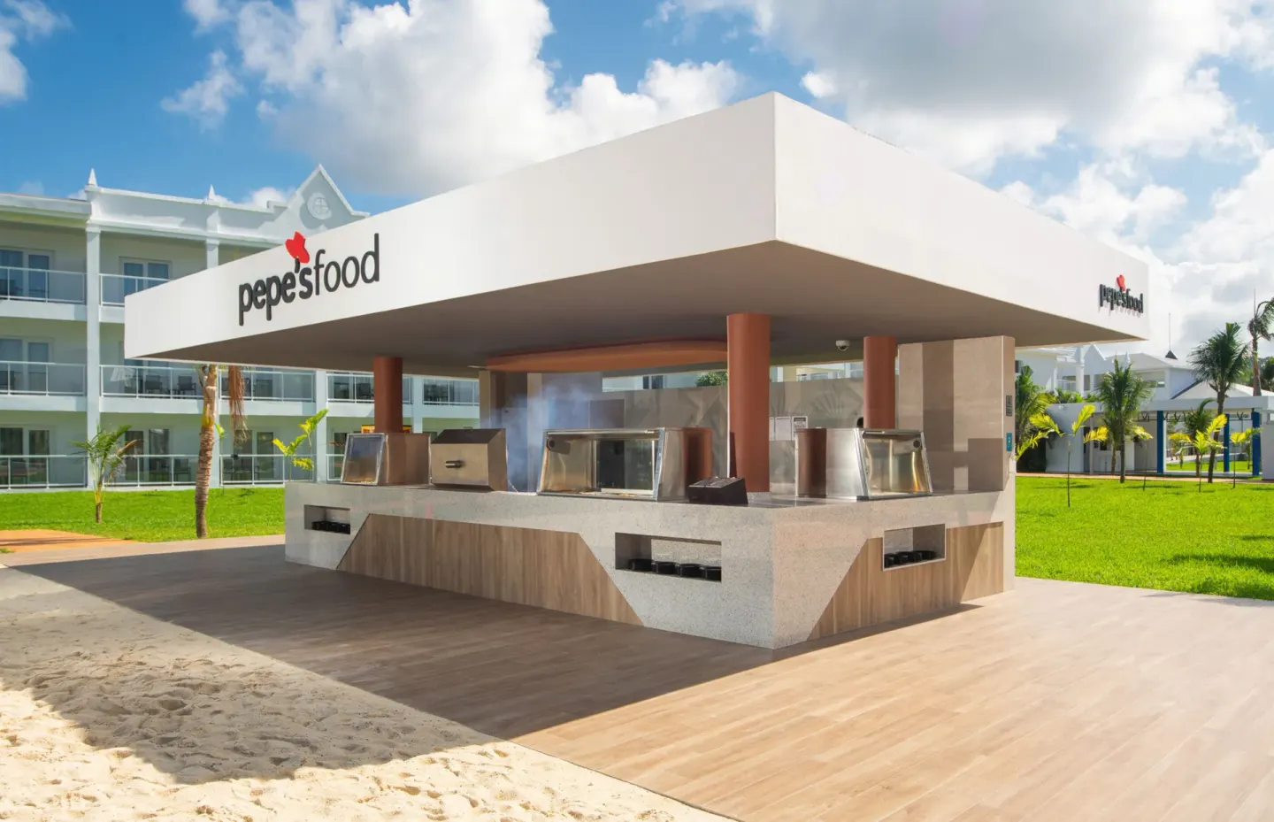 Side view of the Pepe’s Food outdoor grill pavilion at Hotel Riu Montego Bay.
