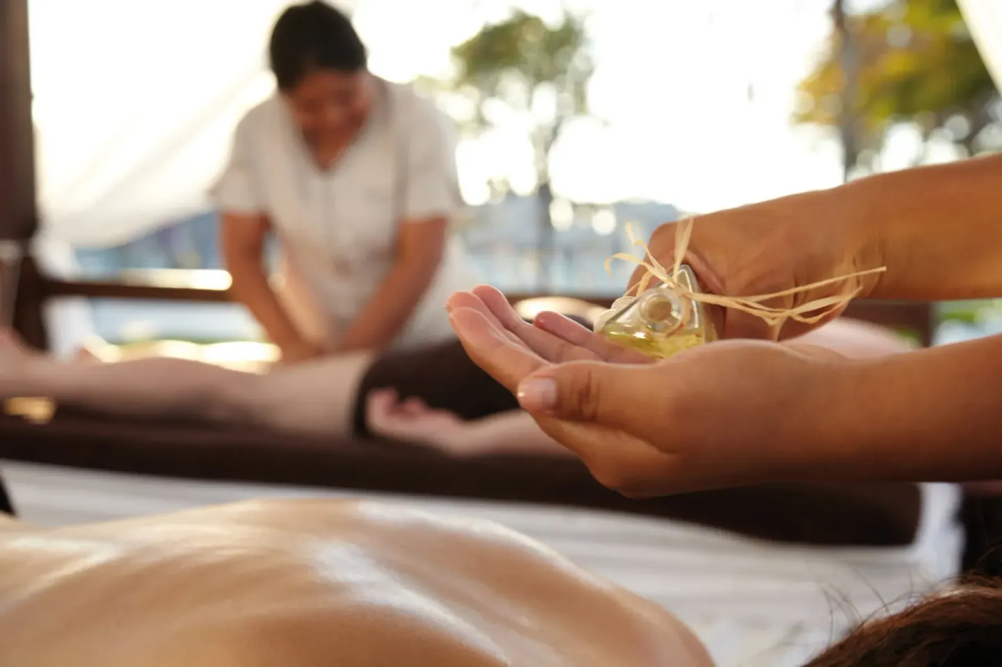 Massage treatment with oil being prepared at Hotel Riu Ocho Rios.