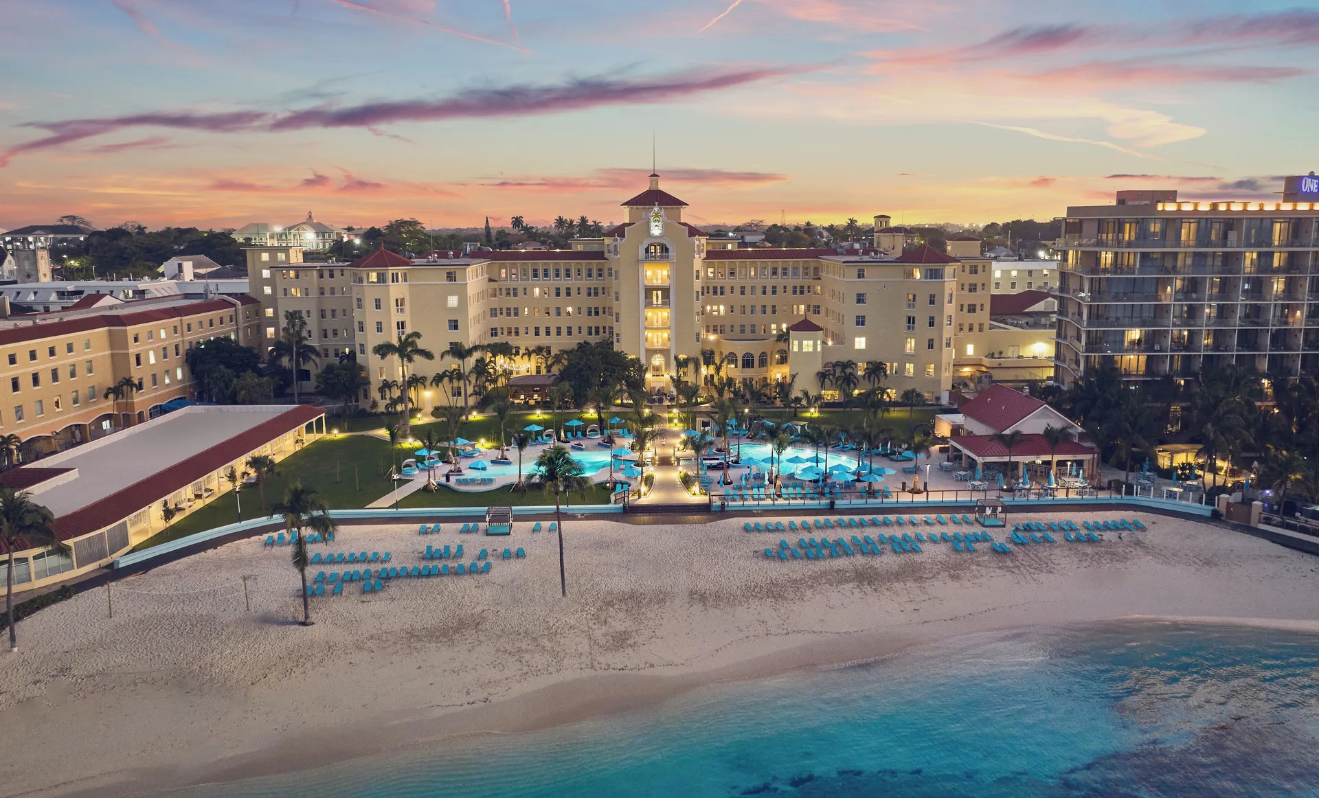 British Colonial Nassau historic downtown hotel with harborfront setting and classic Bahamian style