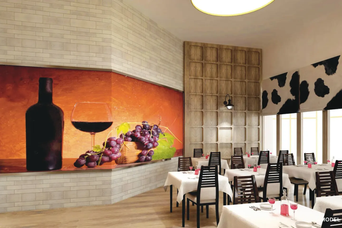 Steakhouse-style dining room mural at Hotel Riu Palace Paradise Island.