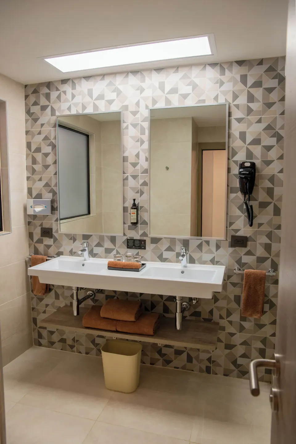 Bathroom vanity with two sinks in a Friends and Family room at Hotel Riu Santa Fe.