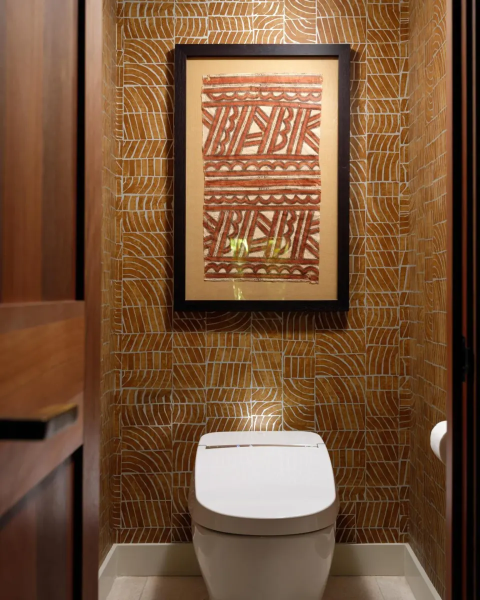 Garden View One Bedroom Suite bathroom toilet alcove with patterned tile at Hotel Wailea.