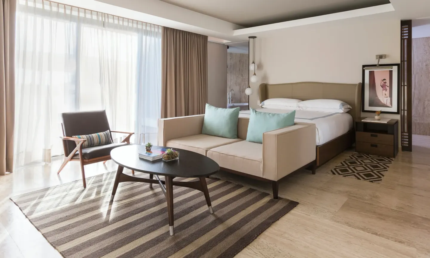 Beach House Suite Coastal Ocean room with king bed and sitting area at Hyatt Centric Playa del Carmen - Downtown House & Beac