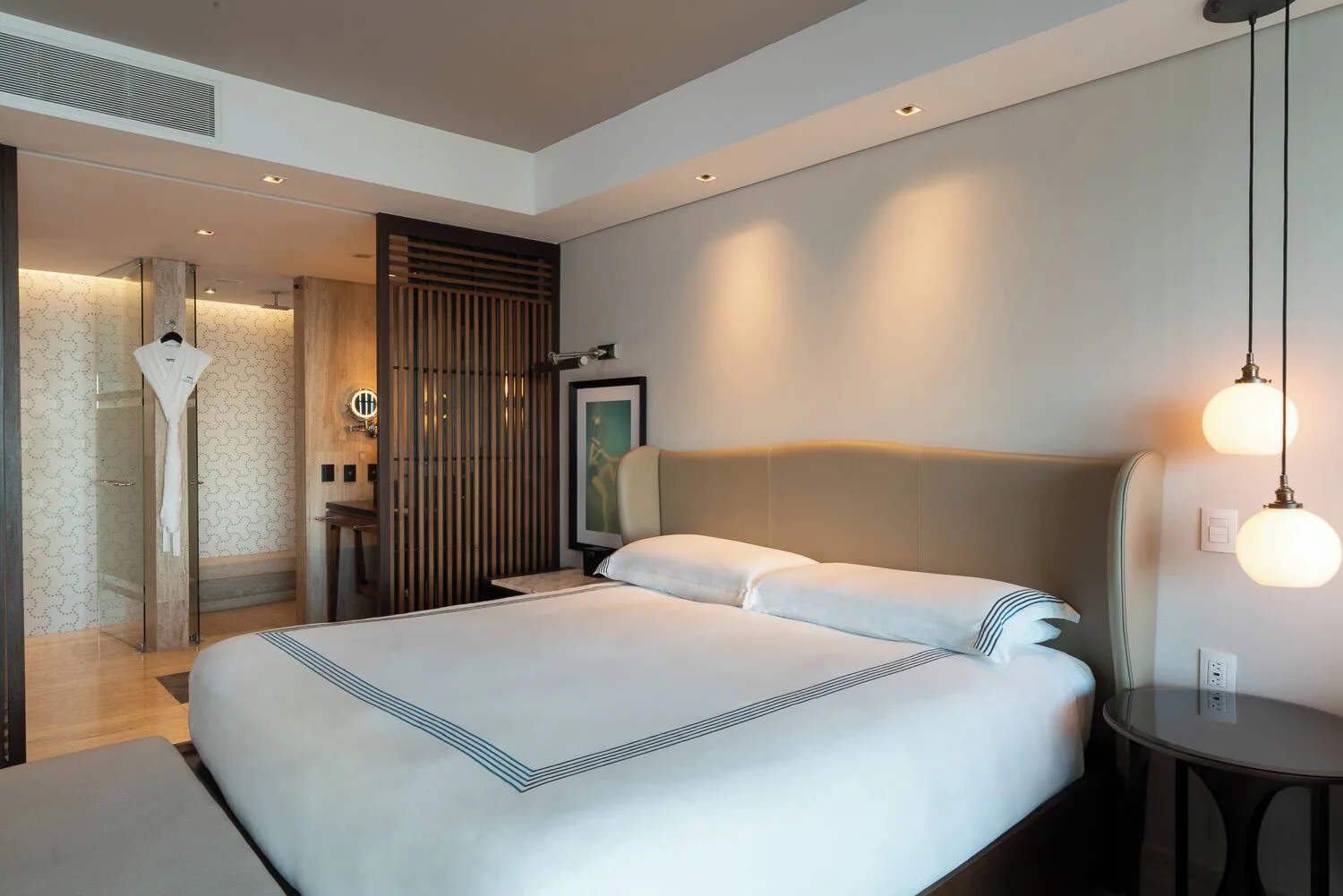Pool View room king bed and open bathroom at Hyatt Centric Playa del Carmen - Downtown House & Beach House