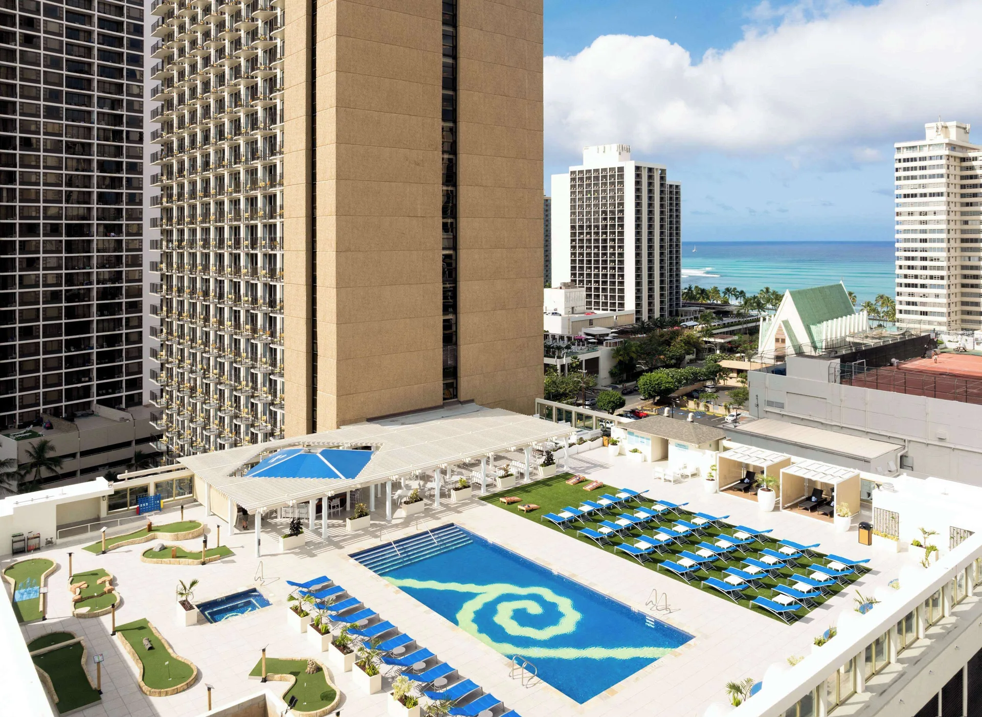 Hilton Waikiki Beach Resort and Spa high-rise hotel near Kuhio Beach with city and ocean views