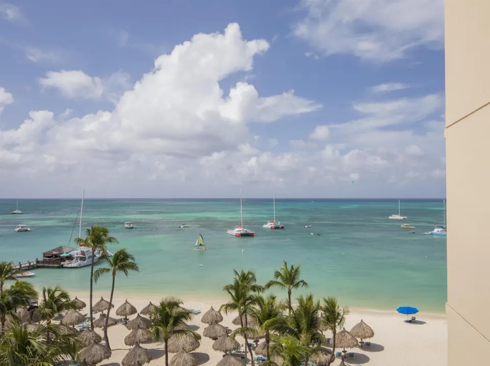 Beach and turquoise ocean view from Hyatt Regency Aruba Resort and Casino.