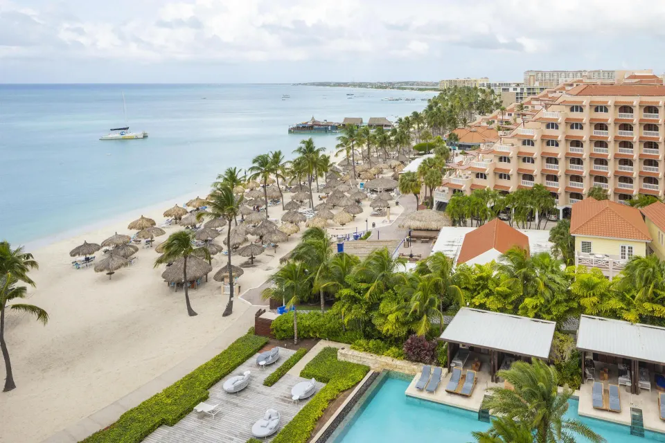 Ocean and beach view from a guest room at Hyatt Regency Aruba Resort and Casino.